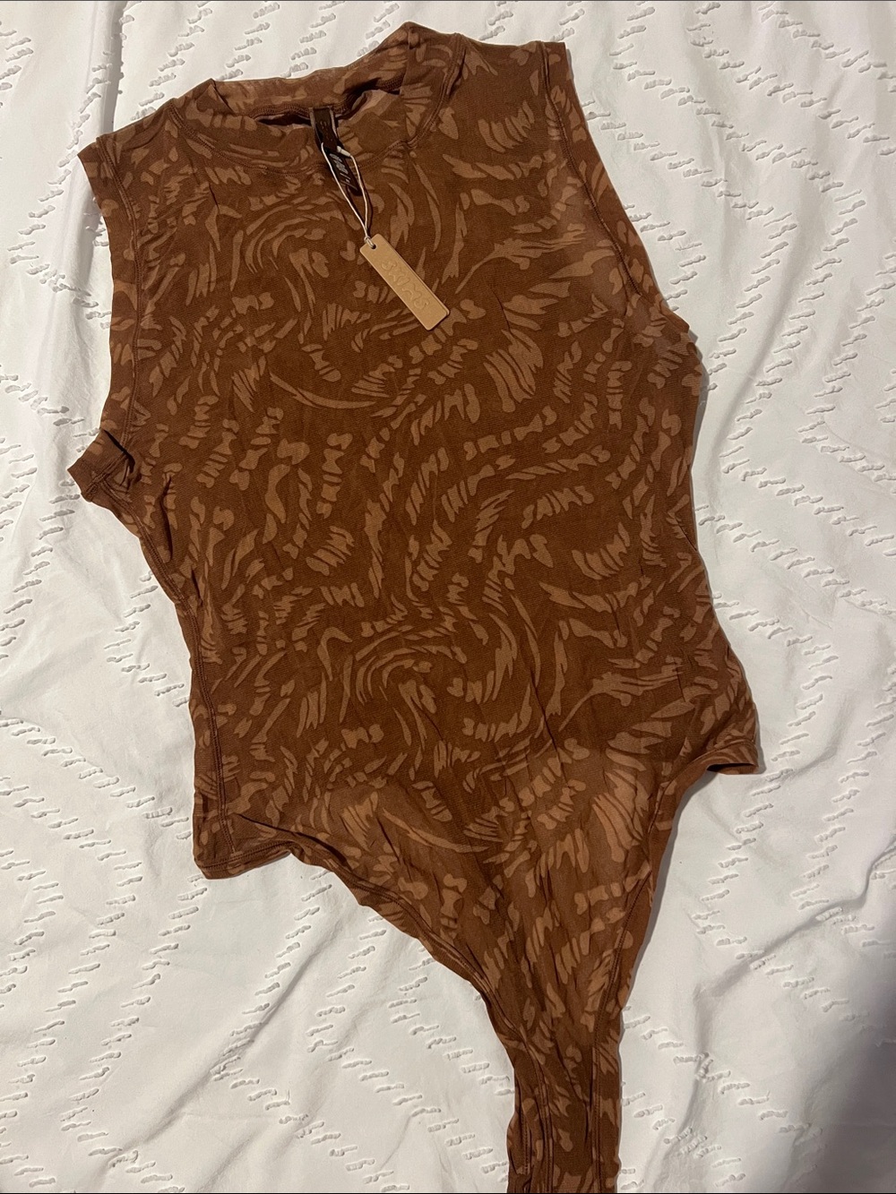 SKIMS Brown Swirl-Pattern Sleeveless Bodysuit